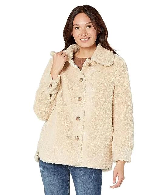 Touch and Go Button Front Teddy Jacket