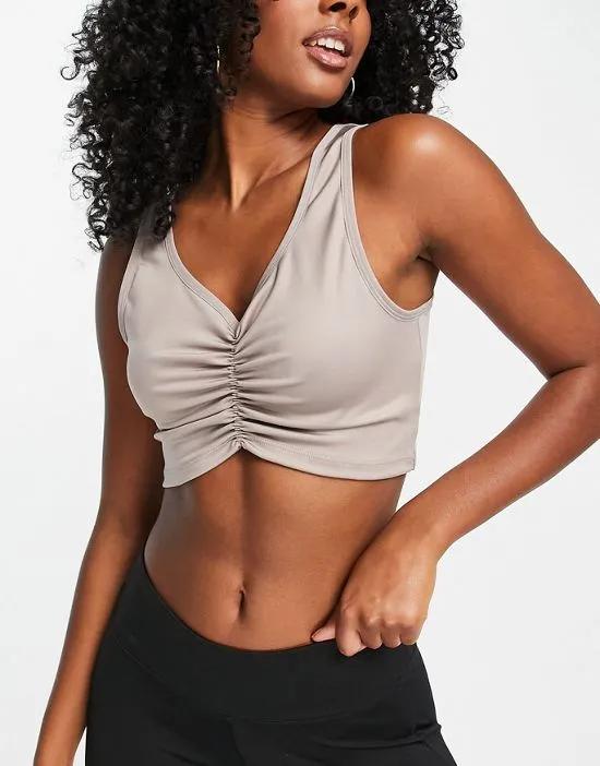 Training Studio ruched crop top in gray