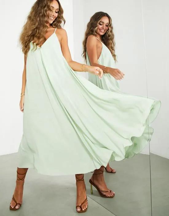 trapeze cami midi dress in sage green