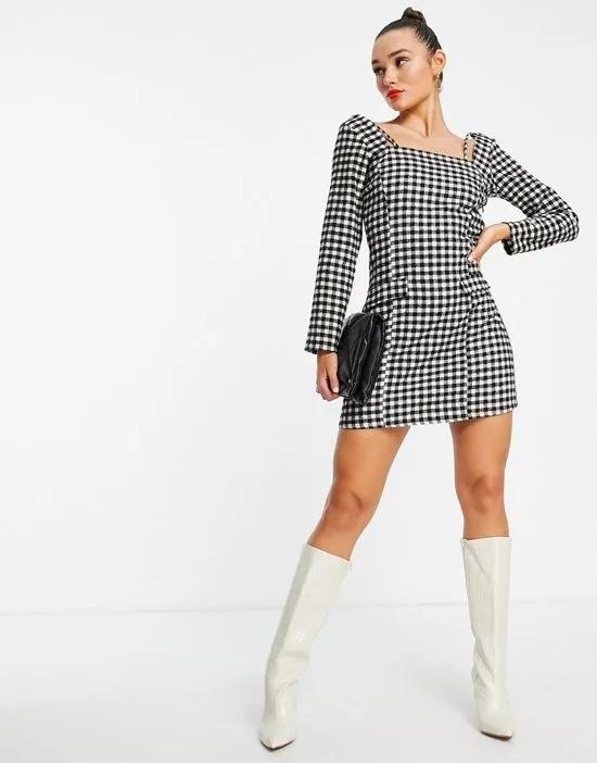 Trendyol checked mini dress with long sleeves