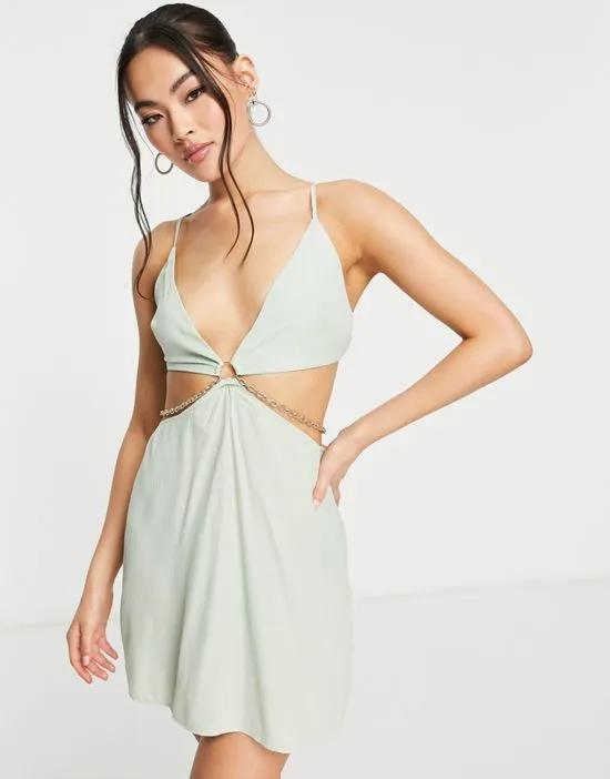 Trendyol cut-out cami mini dress with chain detail in mint