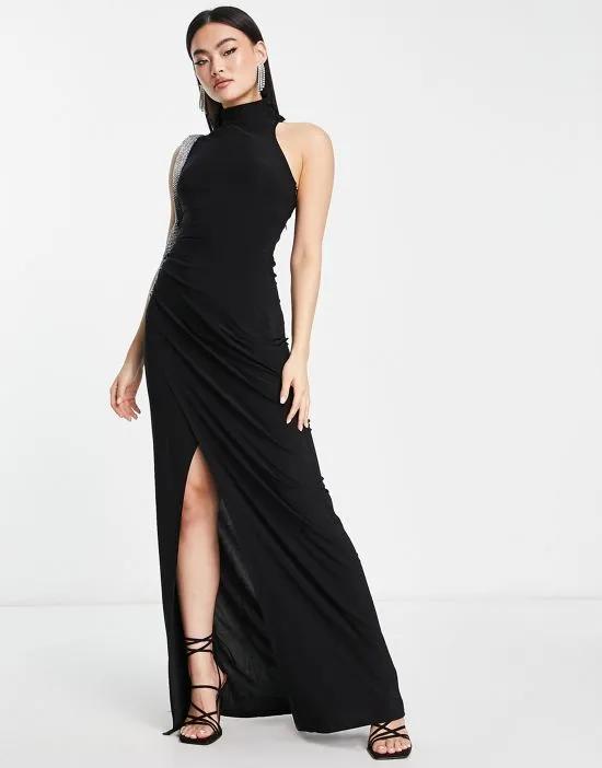 Trendyol high neck sleeveless dress with split in black