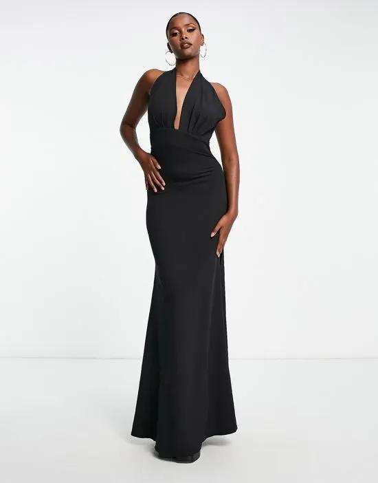 Trendyol plunge front maxi dress with split in black
