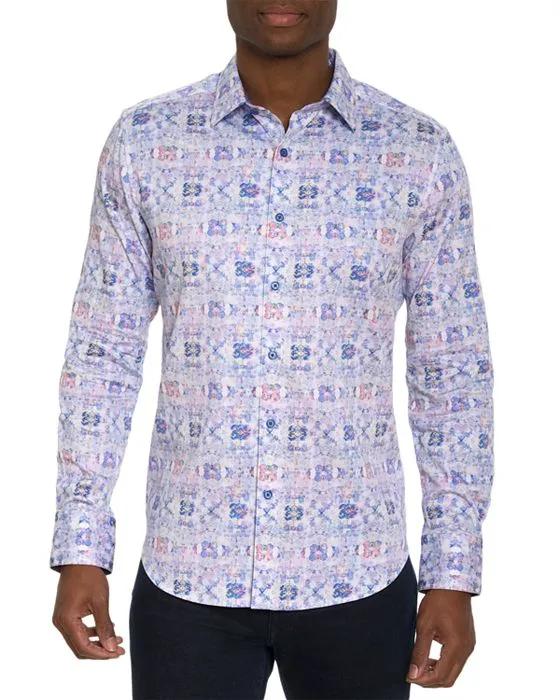 Trento Cotton Blend Abstract Circle Print Classic Fit Button Down Shirt 
