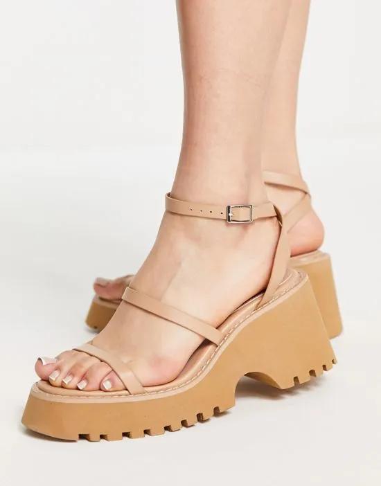 Trip triple strap chunky cleated sandals in beige