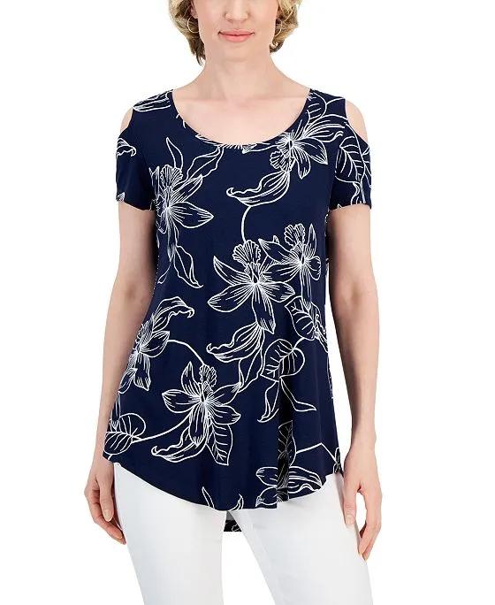 Tropic Flow Cold-Shoulder Short-Sleeve Top, Created for Macy's