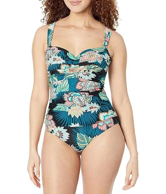Tropical Lotus Charisma Pleated One-Piece