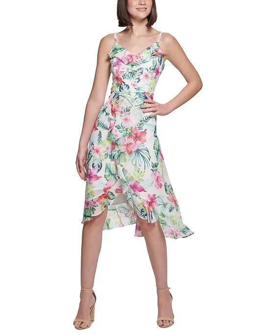 Tropical-Print Midi Dress