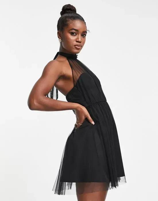 tulle mini dress in black