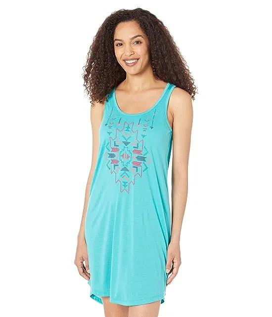 Turquoise Jersey Knit Tank Dress w/ Aztec Embroidery