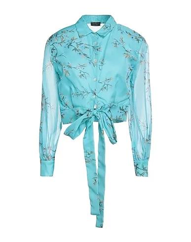 Turquoise Organza Floral shirts & blouses