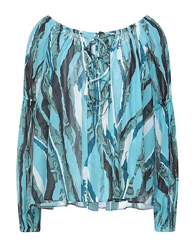 Turquoise Plain weave Blouse