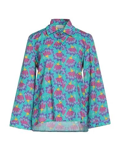 Turquoise Plain weave Floral shirts & blouses