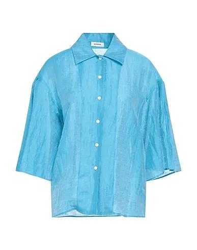 Turquoise Plain weave Linen shirt
