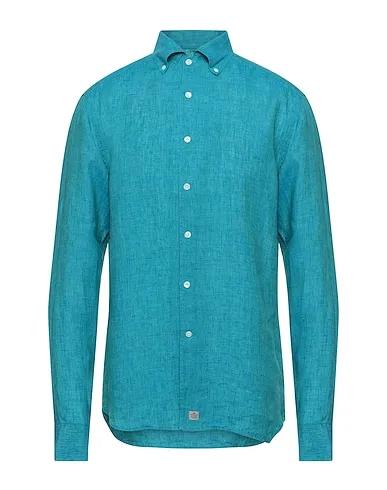 Turquoise Plain weave Linen shirt
