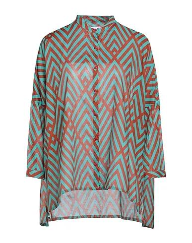 Turquoise Plain weave Patterned shirts & blouses