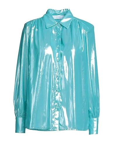 Turquoise Plain weave Solid color shirts & blouses