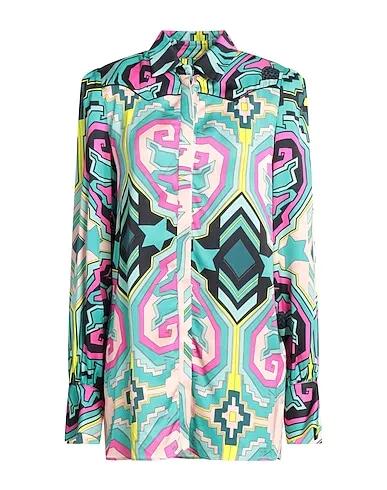 Turquoise Satin Patterned shirts & blouses