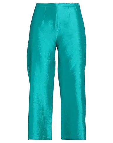 Turquoise Silk shantung Cropped pants & culottes