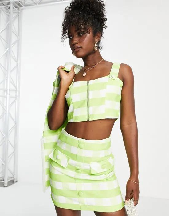 tweed crop top in green check print - part of a set