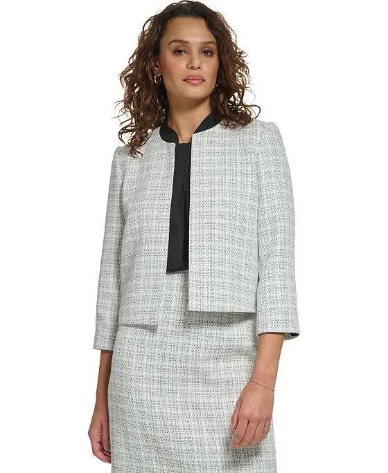 Tweed Open Front Cropped Blazer 