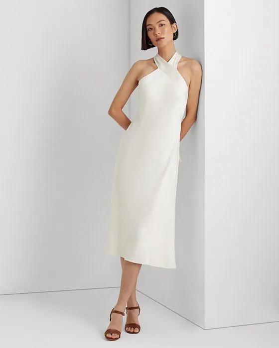 Twist Neck A Line Satin Dress