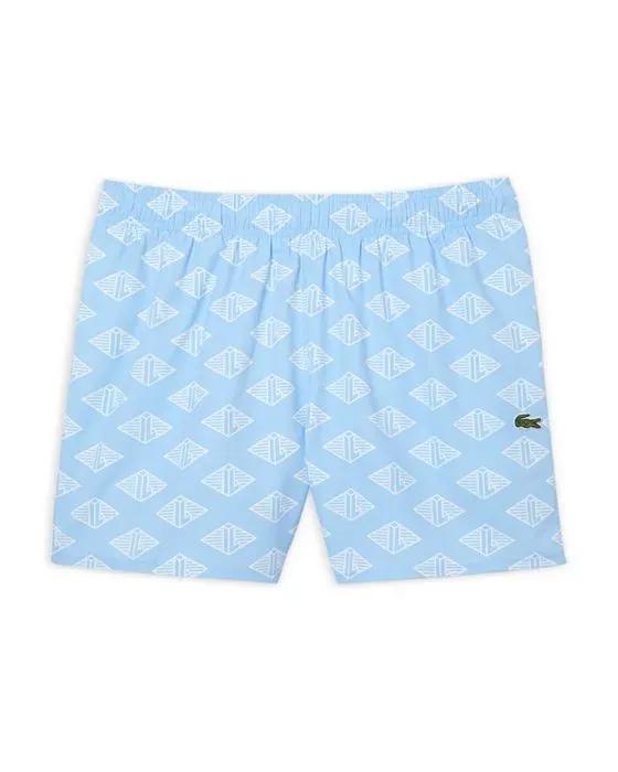 Two Tone Monogram Print Swim Trunks