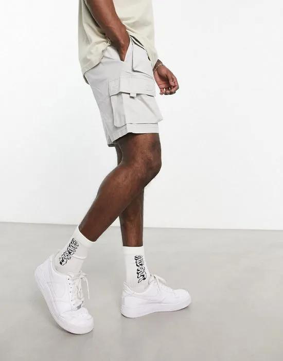 utility cargo shorts in stone