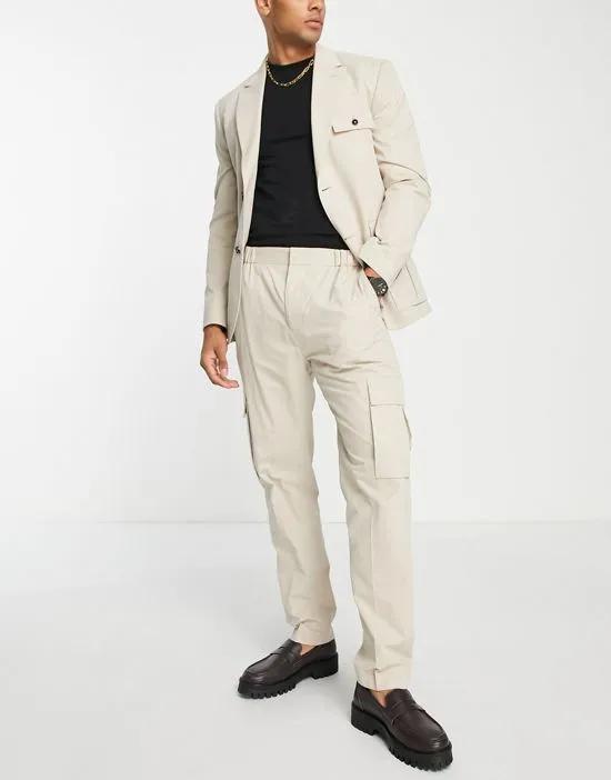 utility smart cargo suit pants in ecru