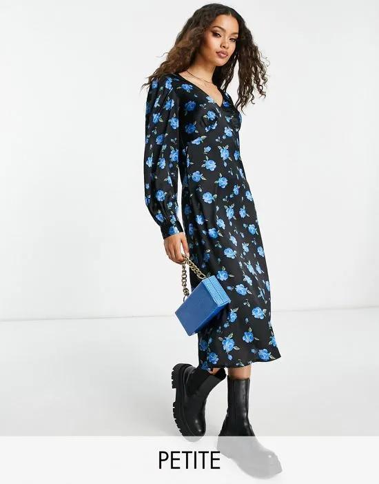 v-neck midi dress in bright blue floral print