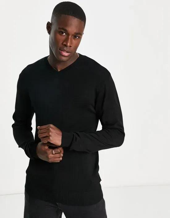 v neck sweater in black