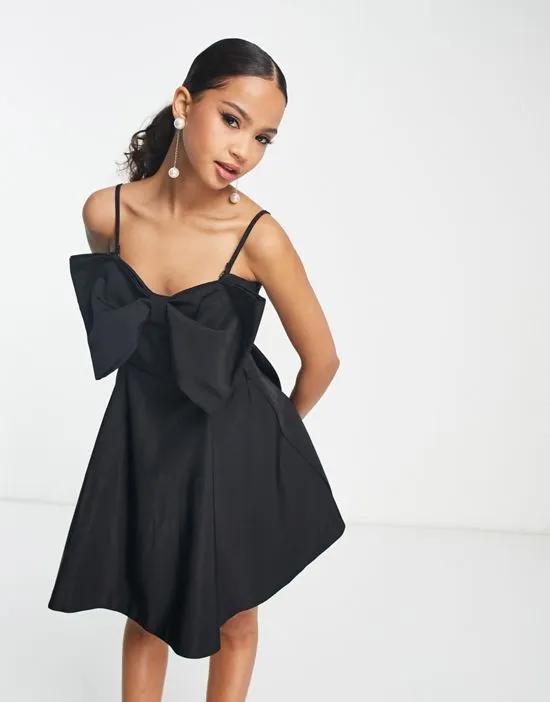 Valerie bow front structured mini dress in black
