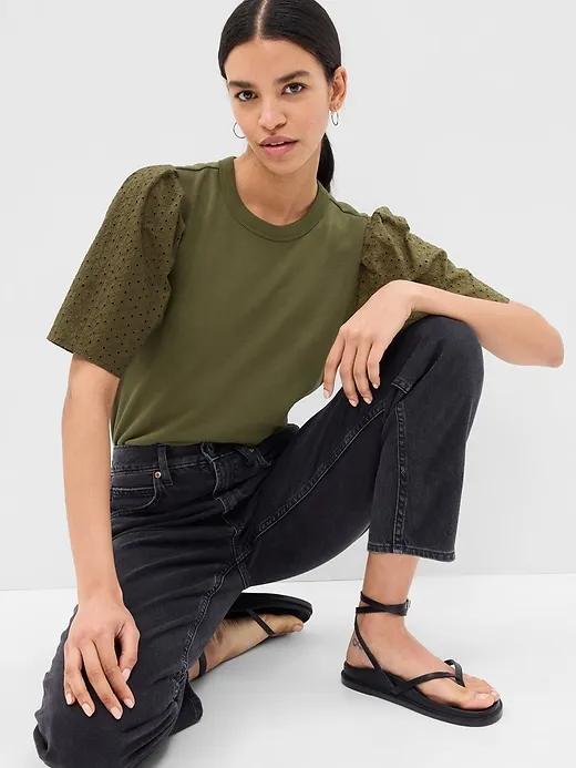 Vintage Soft Eyelet Puff Sleeve Sweatshirt