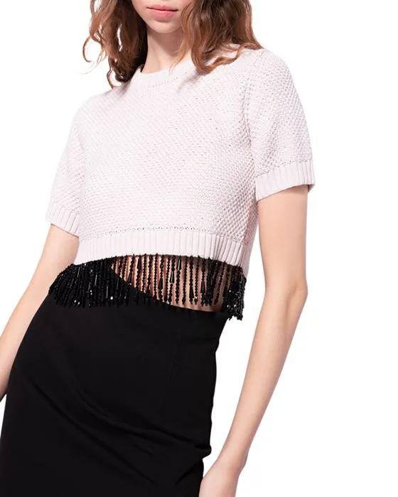 Vodka Fringe Trim Cotton Knit Sweater