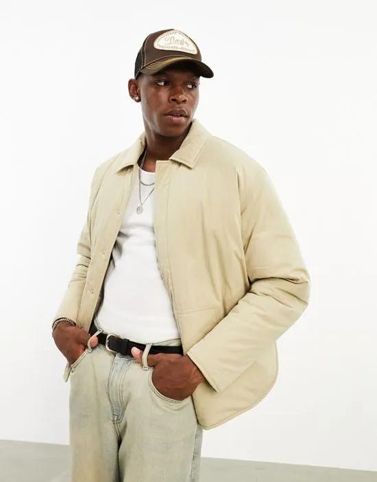 wadded oversized shacket in stone