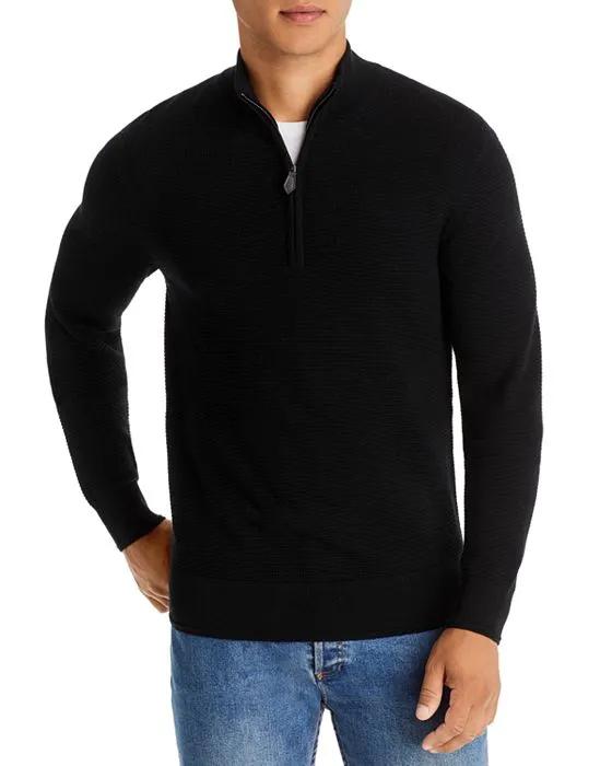 Waffled Merino Wool Half Zip Sweater