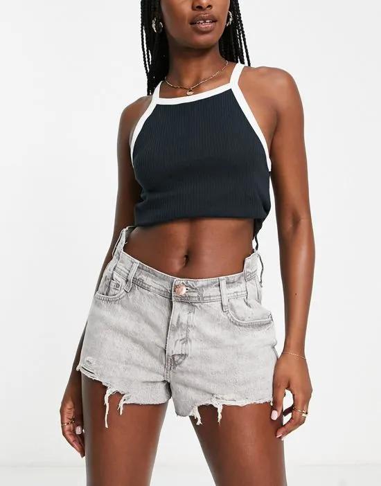 waist detail denim short in gray