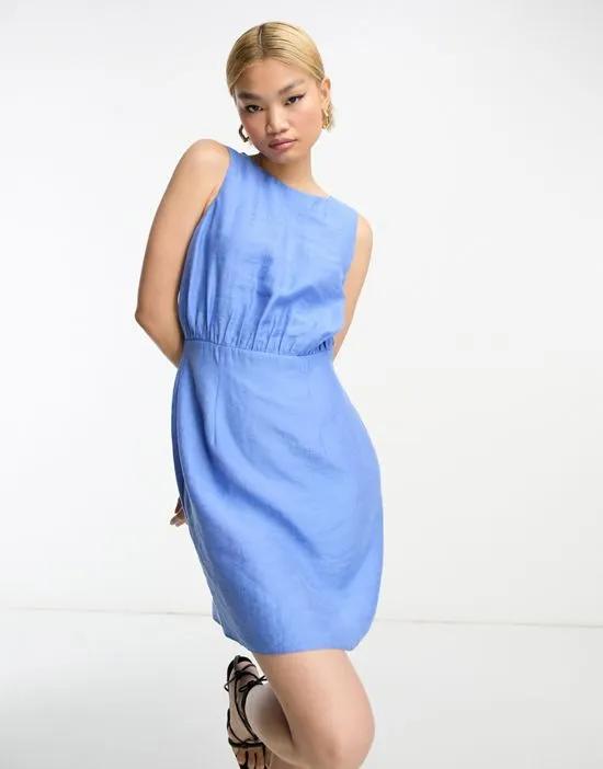 waisted sleeveless mini dress in blue