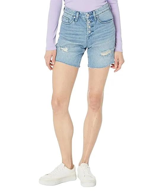 Warren High-Rise Exposed Button Fly Distressed Shorts