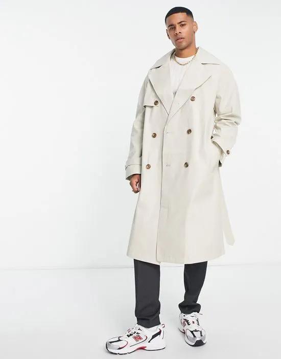 water resistant oversized trench coat in off white