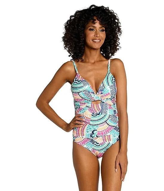 Waves of Color Twist Keyhole One-Piece