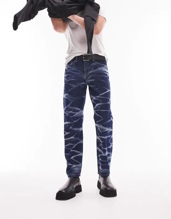 wavy bleach relaxed jean in dark wash