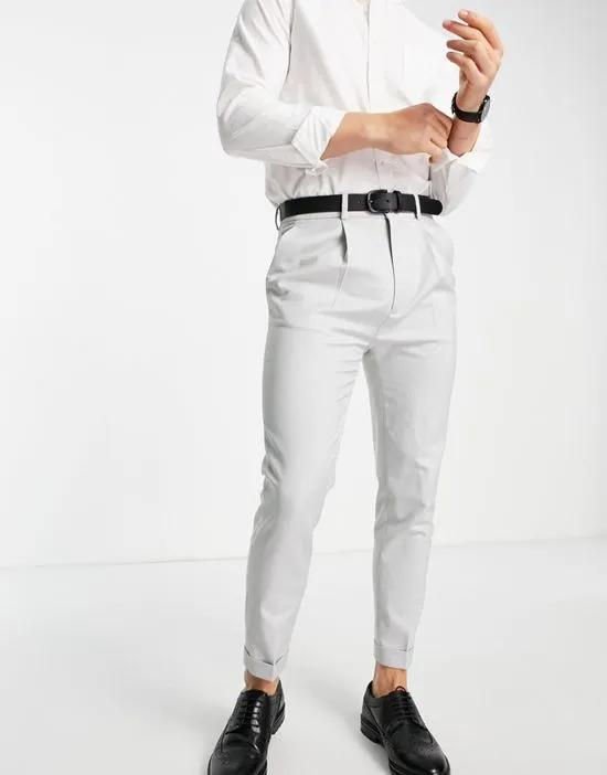 wedding tapered turnup smart pants in ice gray micro texture