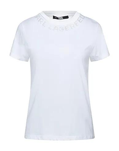 White Jersey T-shirt Rhinestone Logo Neck T-Shirt
