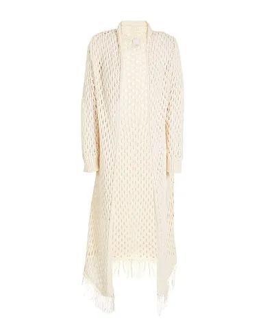White Knitted Cardigan OPEN WORK FRINGED LONG CARDIGAN
