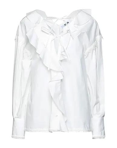 White Plain weave Solid color shirts & blouses