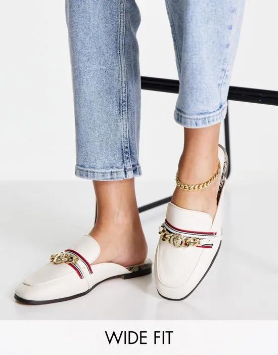 Wide Fit chain detail backless mule shoe in cream