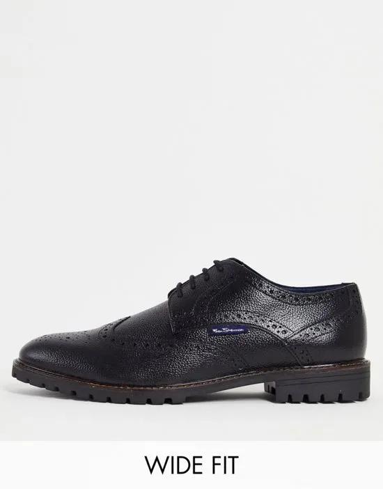 wide fit chunky leather lace up brogues in black