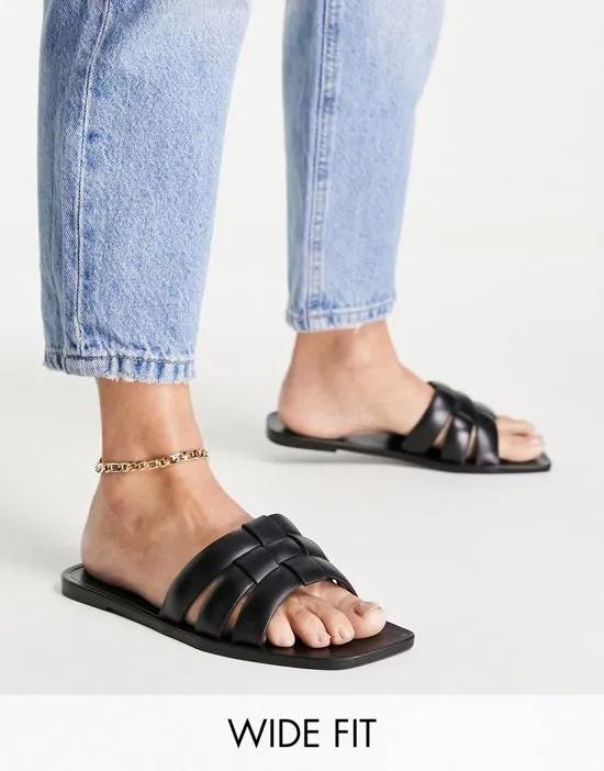 Wide Fit Fame woven jelly flat mules in black