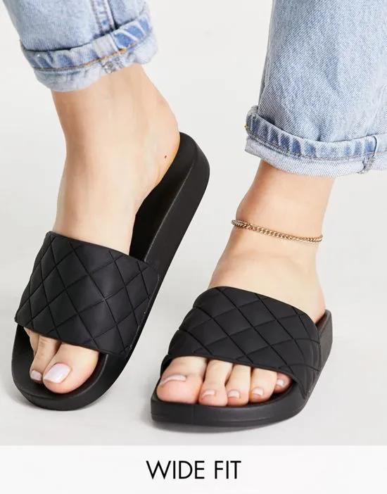Wide Fit Flare quilted sliders in black